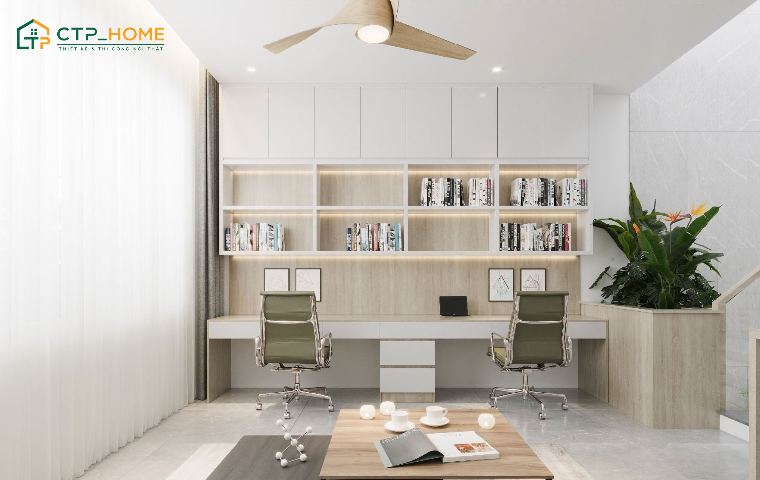 Mẫu phòng làm việc riêng cho gia chủ có đủ ánh sáng tốt cho thị lực