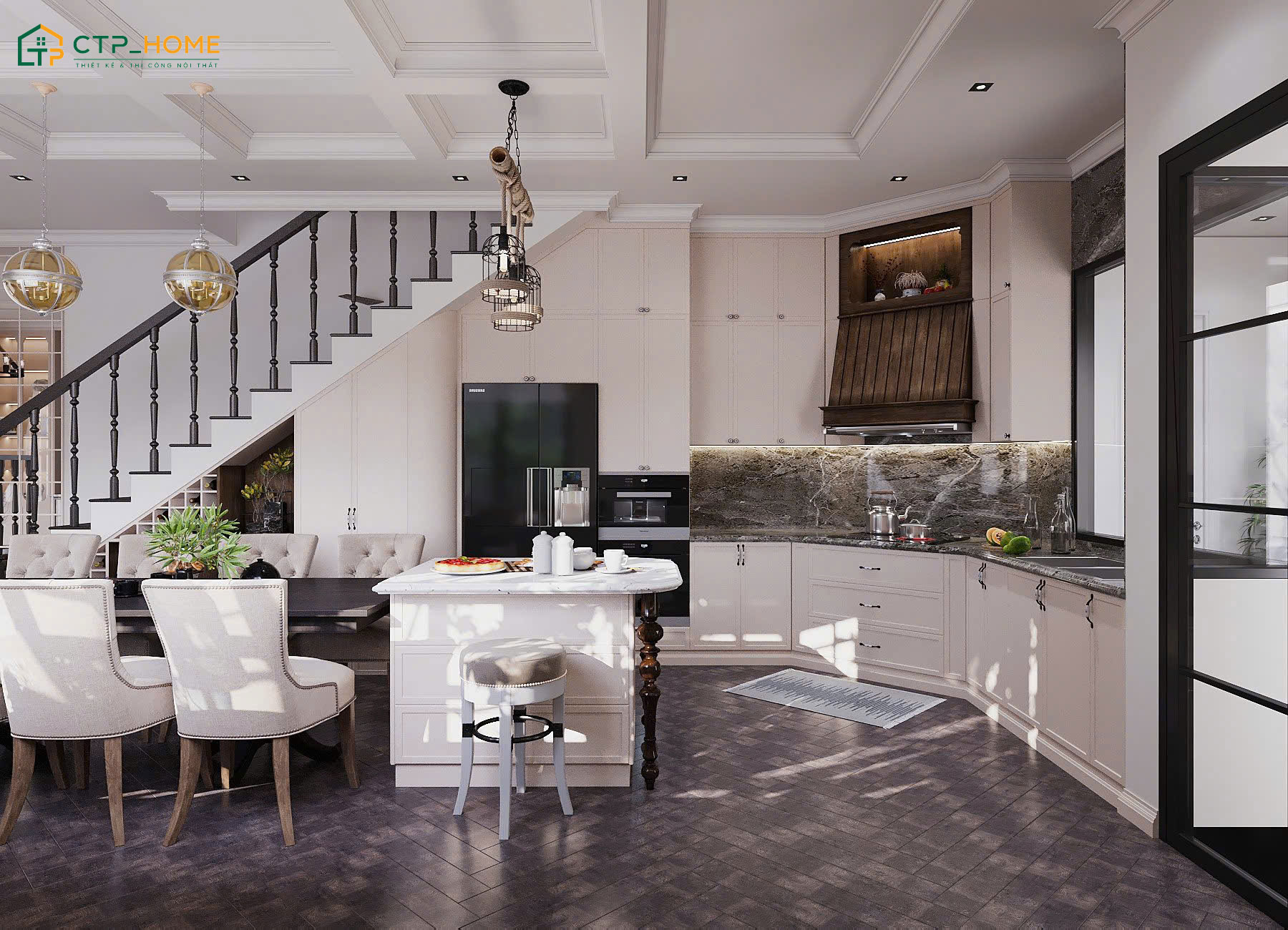 Thiết kế bo cong nhẹ nhàng giúp mở rộng không gian phòng bếp