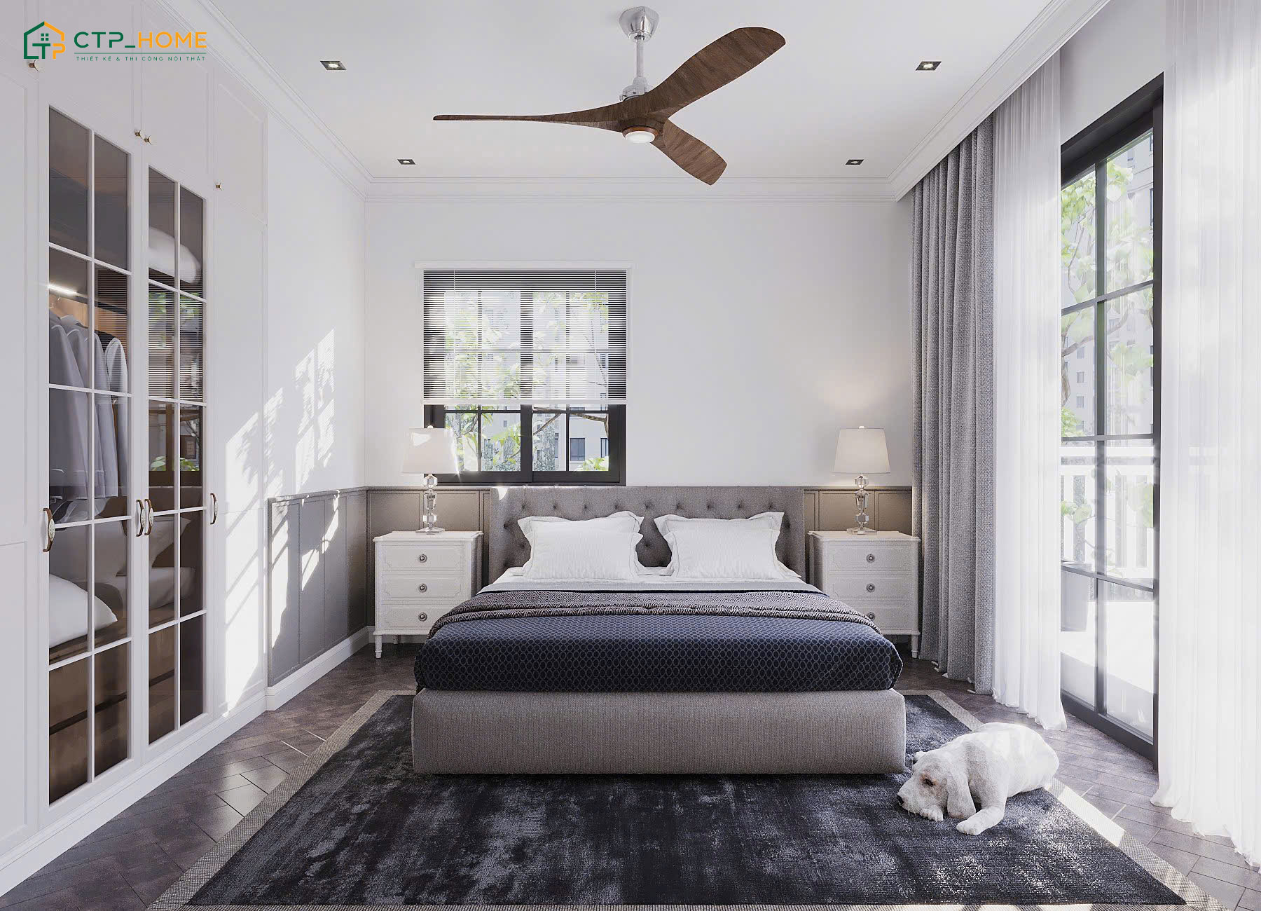 Không gian phòng ngủ của 2 vợ chồng Anh Lưu được thiết kế tối giản nhưng không đơn điệu