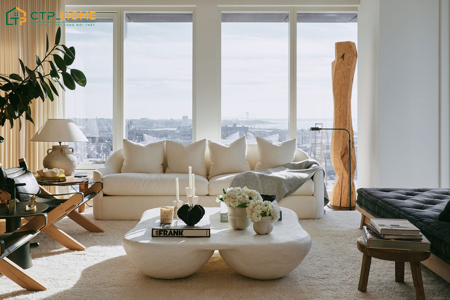 Mẫu phòng khách hiện đại cho chung cư 2 phòng ngủ tràn ngập ánh sáng tự nhiên