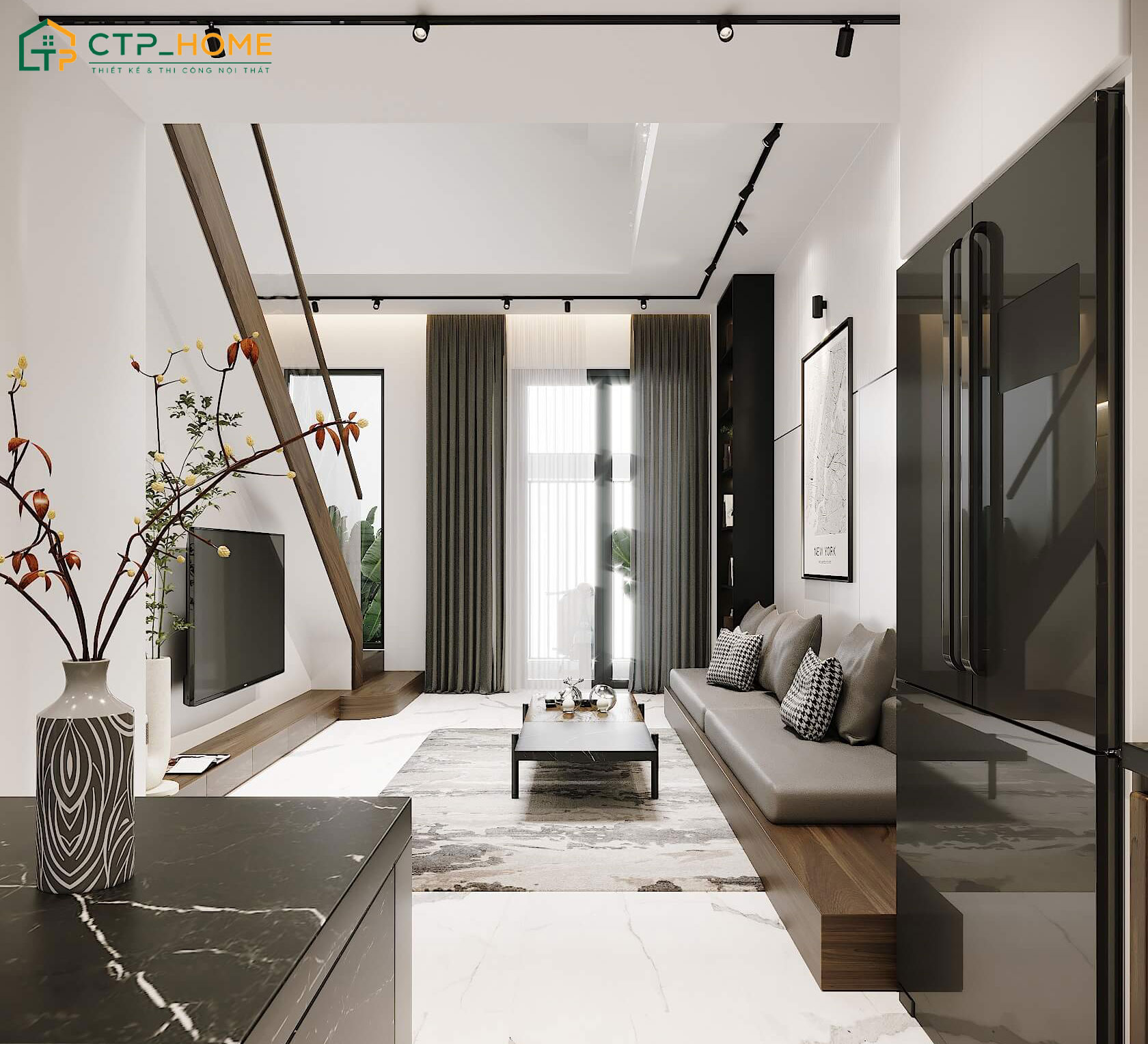 Mẫu phòng khách nhà ống 3m sẽ tập trung chủ yếu vào công năng sử dụng