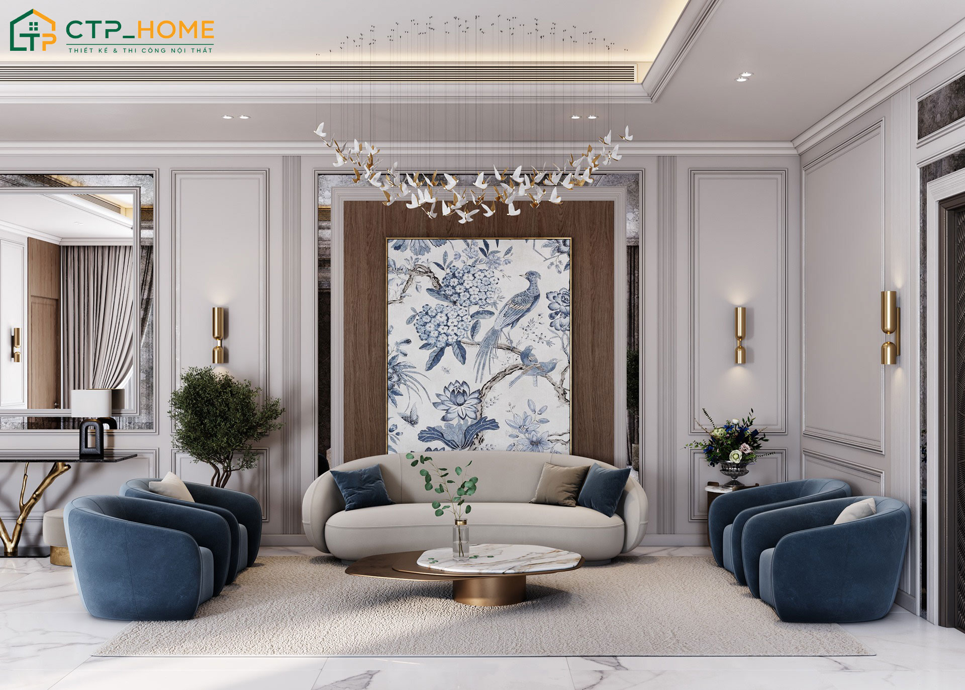 Kiểu phòng khách đẹp phong cách tân cổ điển sang trọng đầy nghệ thuật