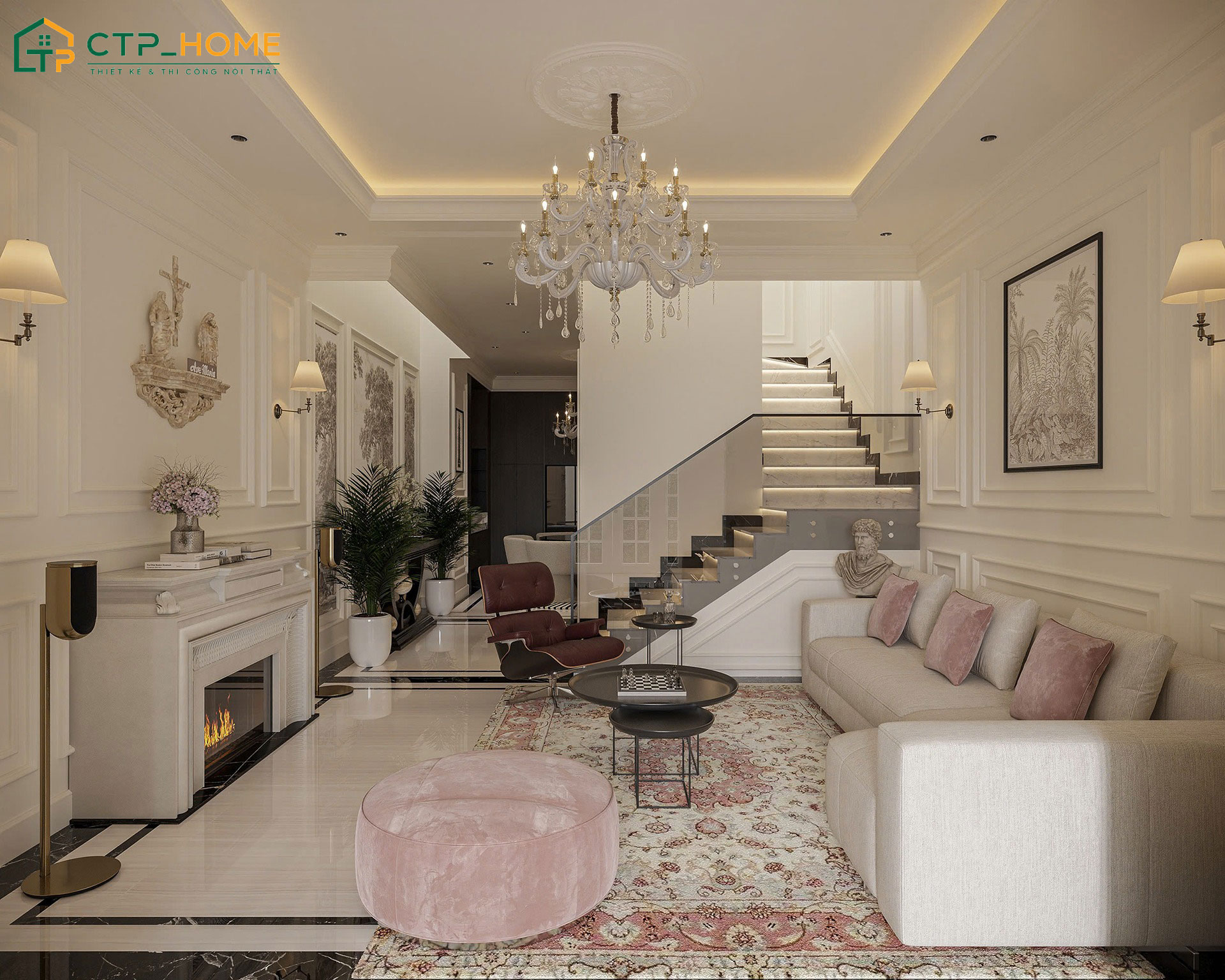 Mẫu thiết kế nội thất phòng khách biệt thự sang trọng tập trung vào tính thẩm mỹ