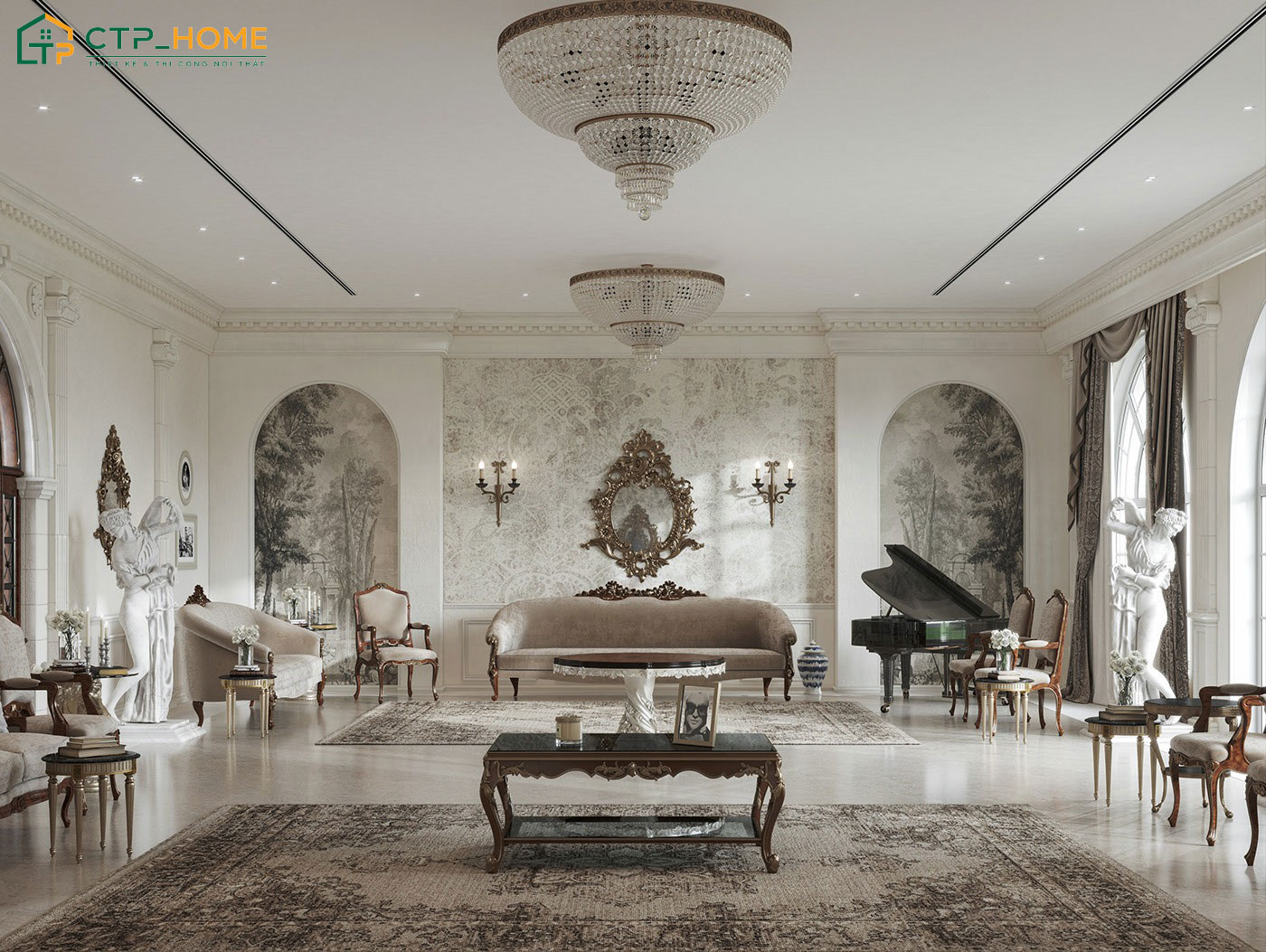 Mẫu phòng khách cho siêu biệt thự với những đồ decor độc lạ và mang tính nghệ thuật cao