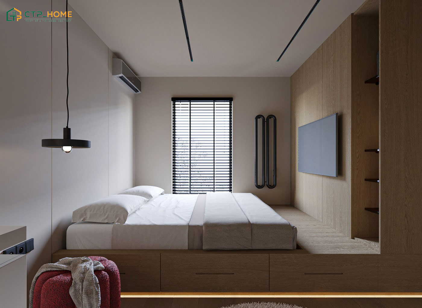 Mẫu thiết kế nội thất phòng ngủ đẹp tối giản sẽ chỉ tập trung vào các nhu cầu sử dụng cơ bản