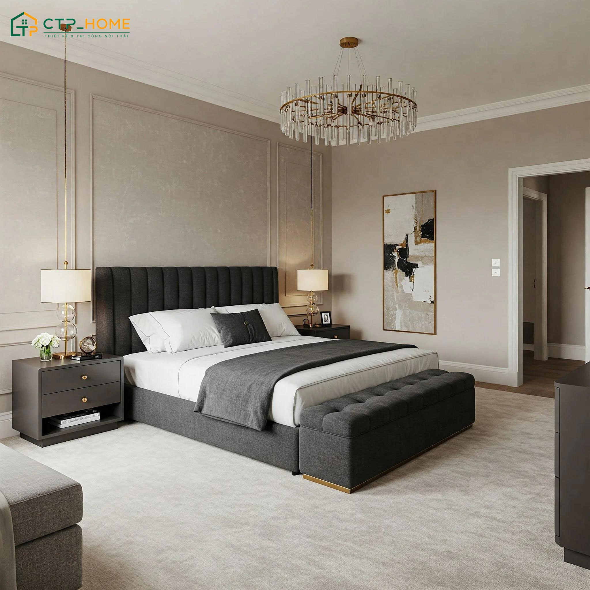 Mẫu phòng ngủ thiết kế theo phong cách hiện đại sẽ chỉ tập trung vào các sản phẩm cần thiết