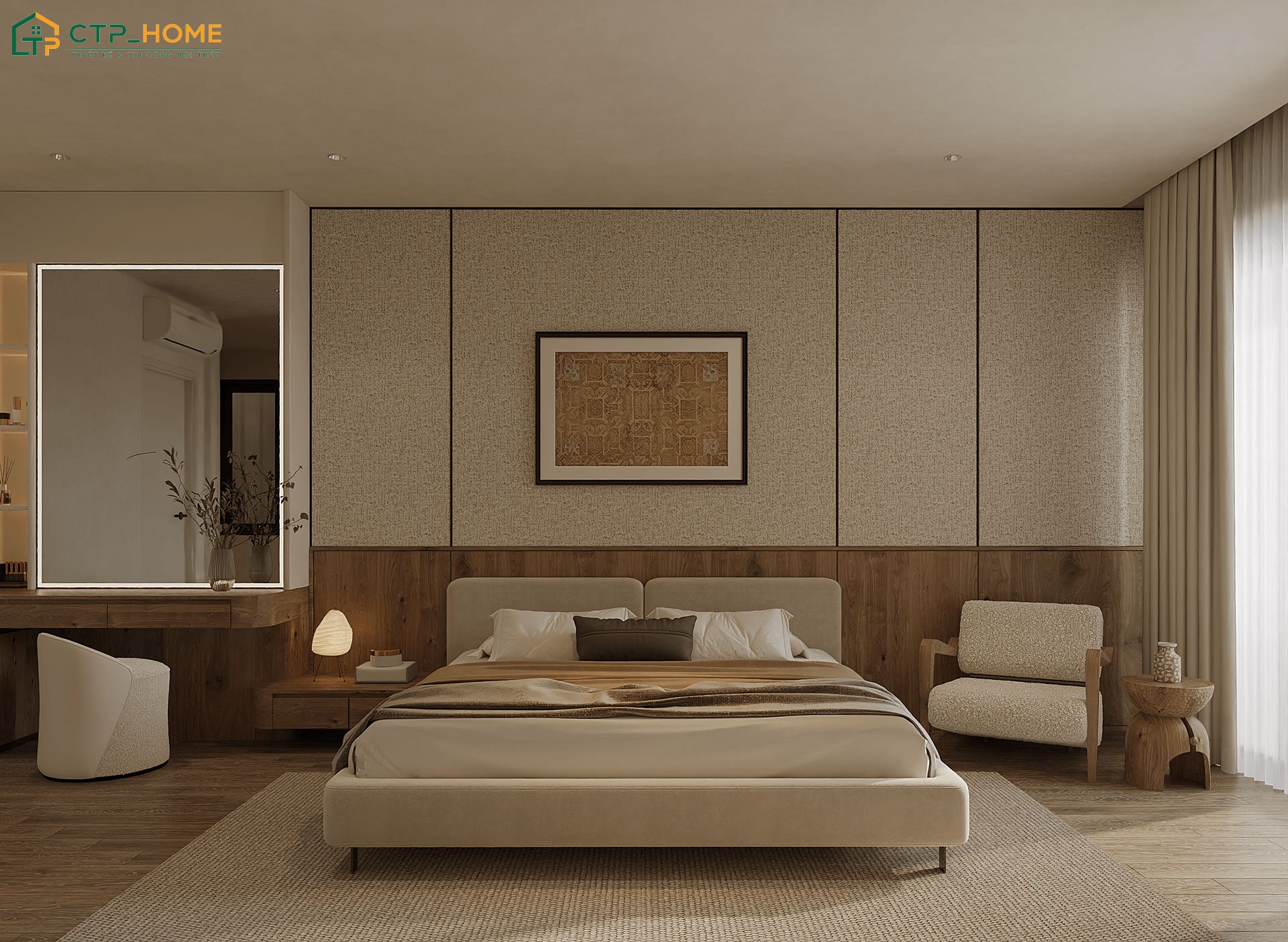 Mẫu thiết kế nội thất phòng ngủ đẹp phong cách Japandi sẽ đem lại cảm giác thư thái và dễ chịu