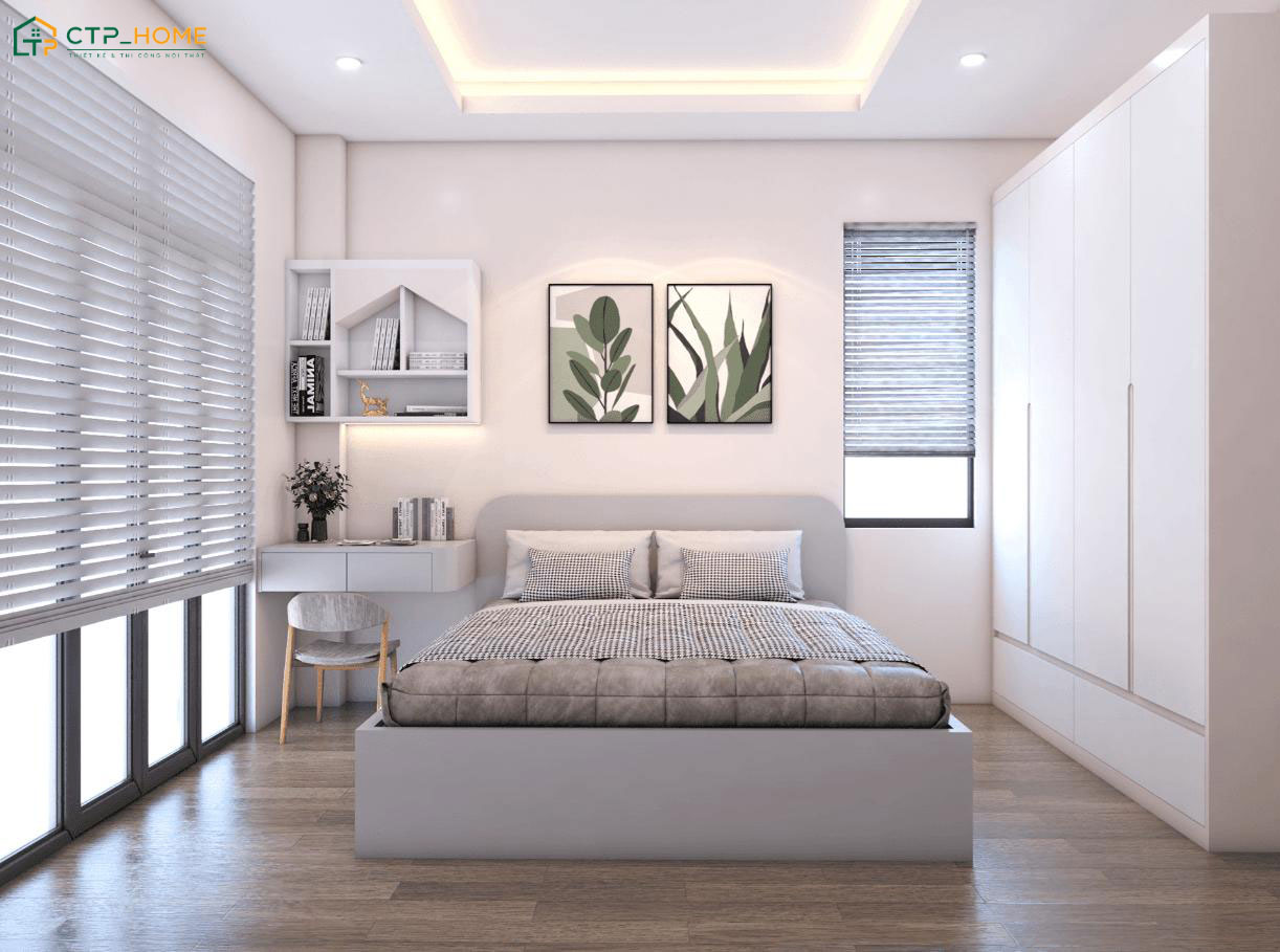 Mẫu thiết kế phòng ngủ 15m2 cho gia đình có con nhỏ sẽ được bố trí thêm góc học tập