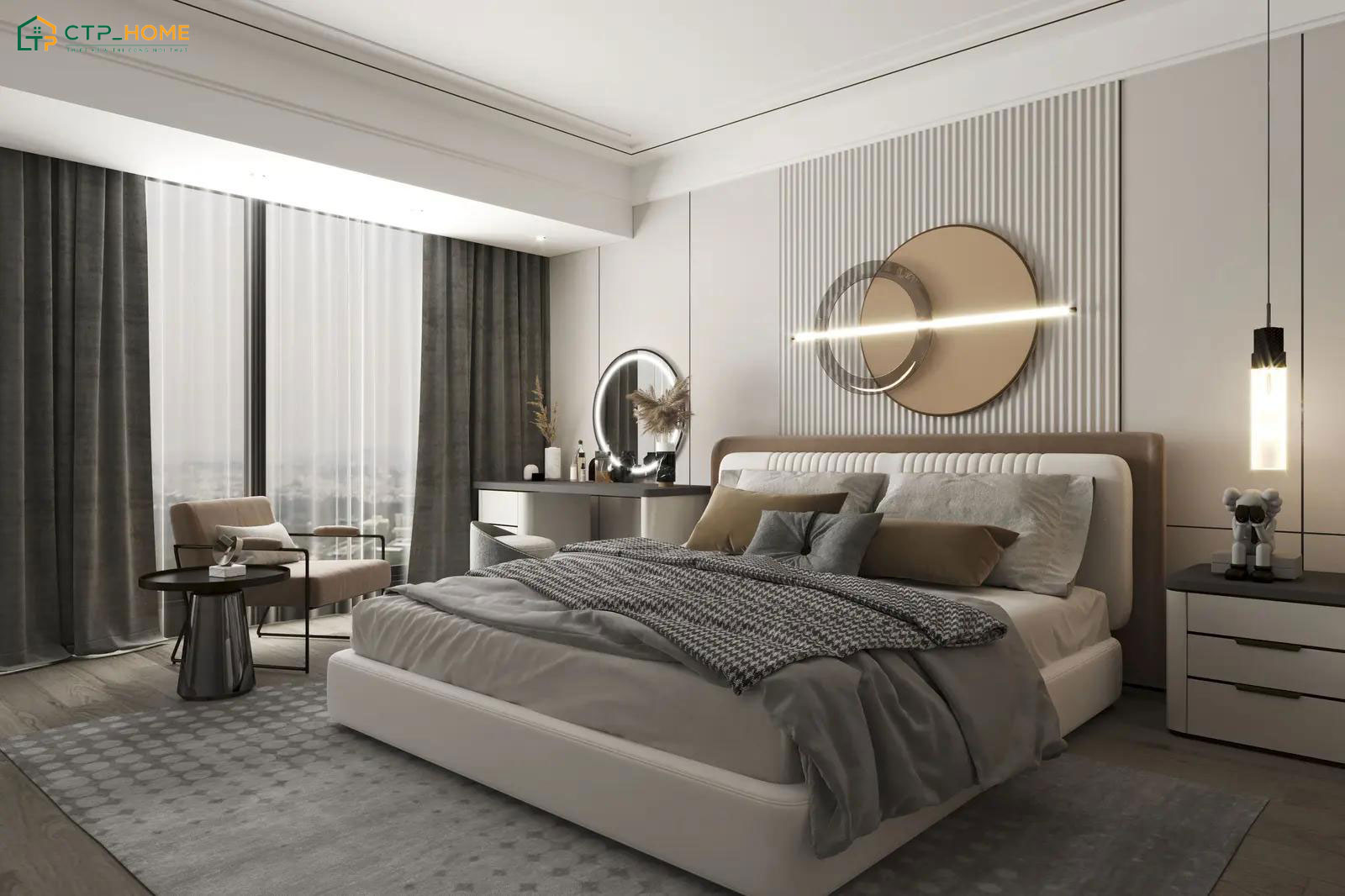 Mẫu phòng ngủ diện tích 20m2 phong cách hiện đại với nội thất thông minh giúp tối ưu diện tích