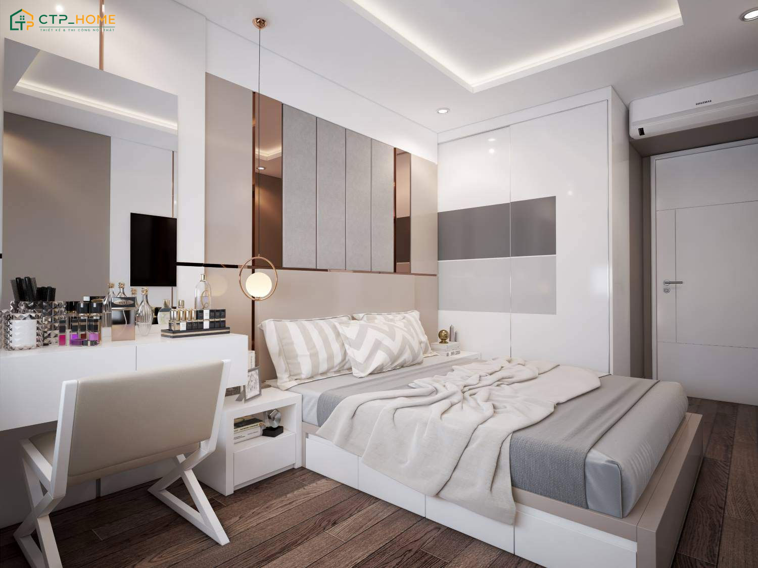 Mẫu trang trí nội thất phòng ngủ hiện đại cho các cặp vợ chồng đầy đủ tiện nghi