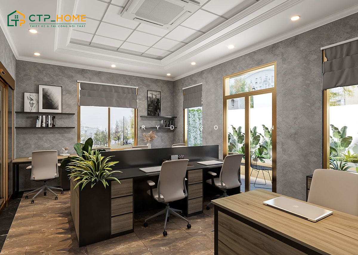 Mẫu văn phòng đẹp hiện đại với nội thất gọn gàng, tiện nghi và thuận tiện cho việc di chuyển