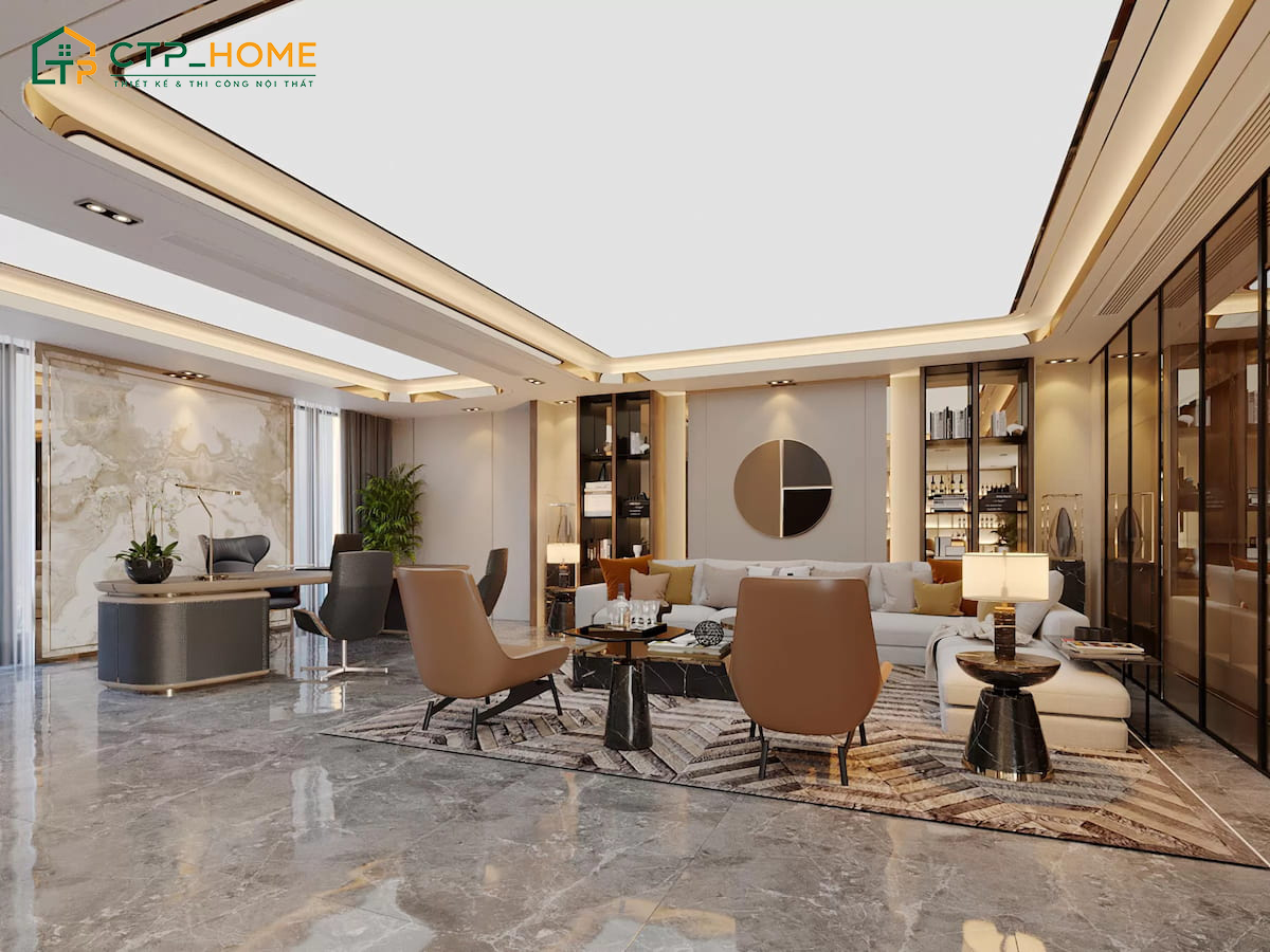Thiết kế nội thất văn phòng cao cấp phong cách Luxury vô cùng sang trọng, đẳng cấp