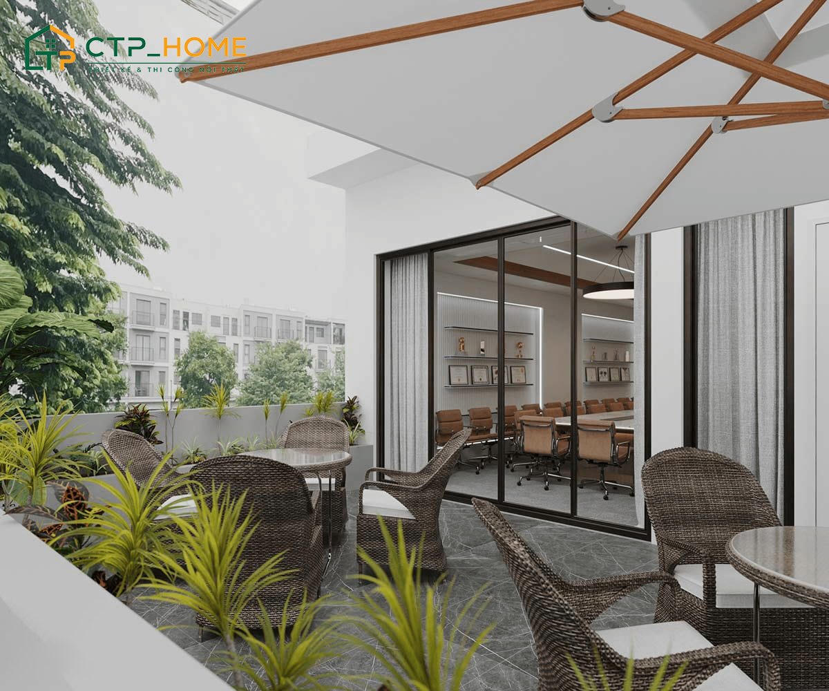 Mẫu thiết kế nội thất văn phòng đẹp với không gian sân thượng độc đáo
