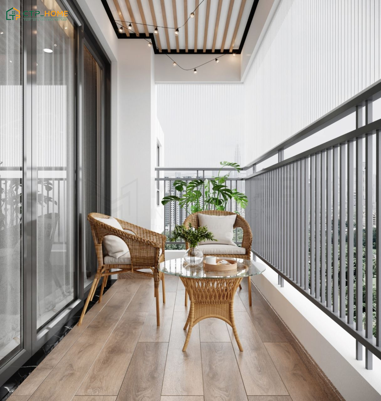 Mẫu ban công chung cư đẹp đơn giản sở hữu tính thẩm mỹ cao nhưng vẫn đảm bảo độ an toàn
