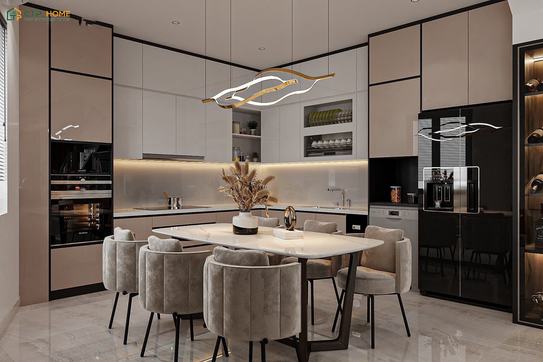 Mẫu dự án thiết kế nội thất phòng bếp đẹp nhà ống phong cách Modern Luxury tại Quận 8