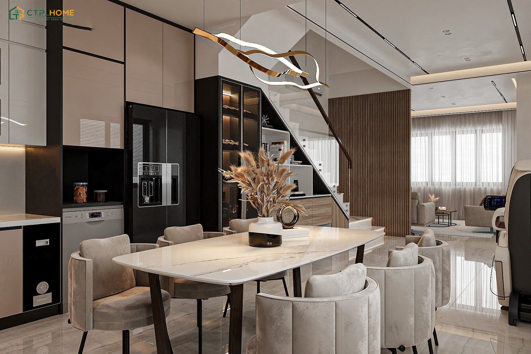 Nội thất phòng bếp Modern Luxury sẽ được làm chủ yếu từ các chất liệu cao cấp