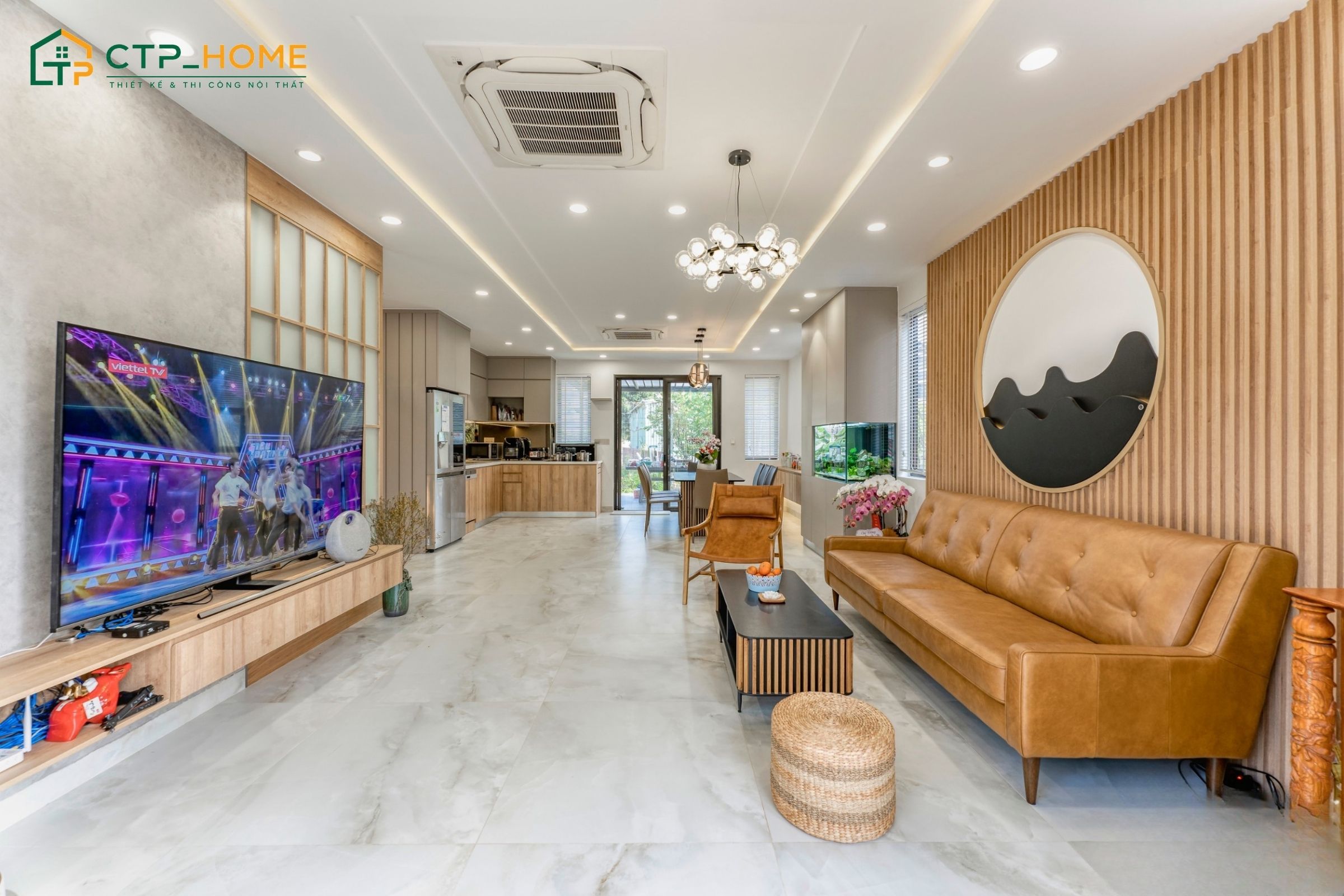 Sử dụng sofa chữ I bằng da cao cấp giúp tối ưu diện tích cho căn phòng