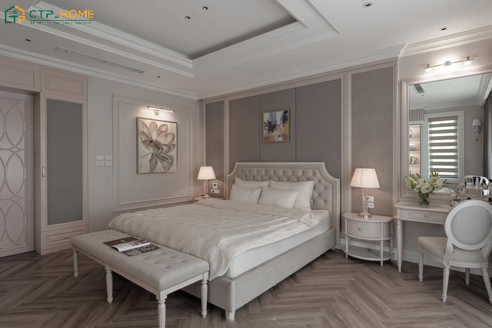 Mẫu phòng ngủ tân cổ điển được thi công tỉ mỉ để tạo nên một không gian đẹp và sang trọng