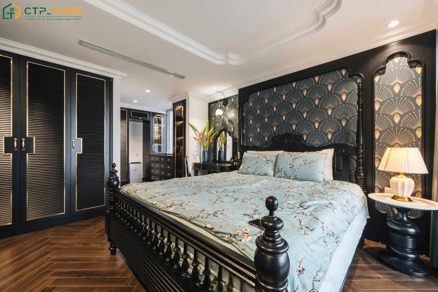 Mẫu thi công phòng ngủ Indochine sẽ sử dụng vật liệu và màu sắc tinh tế