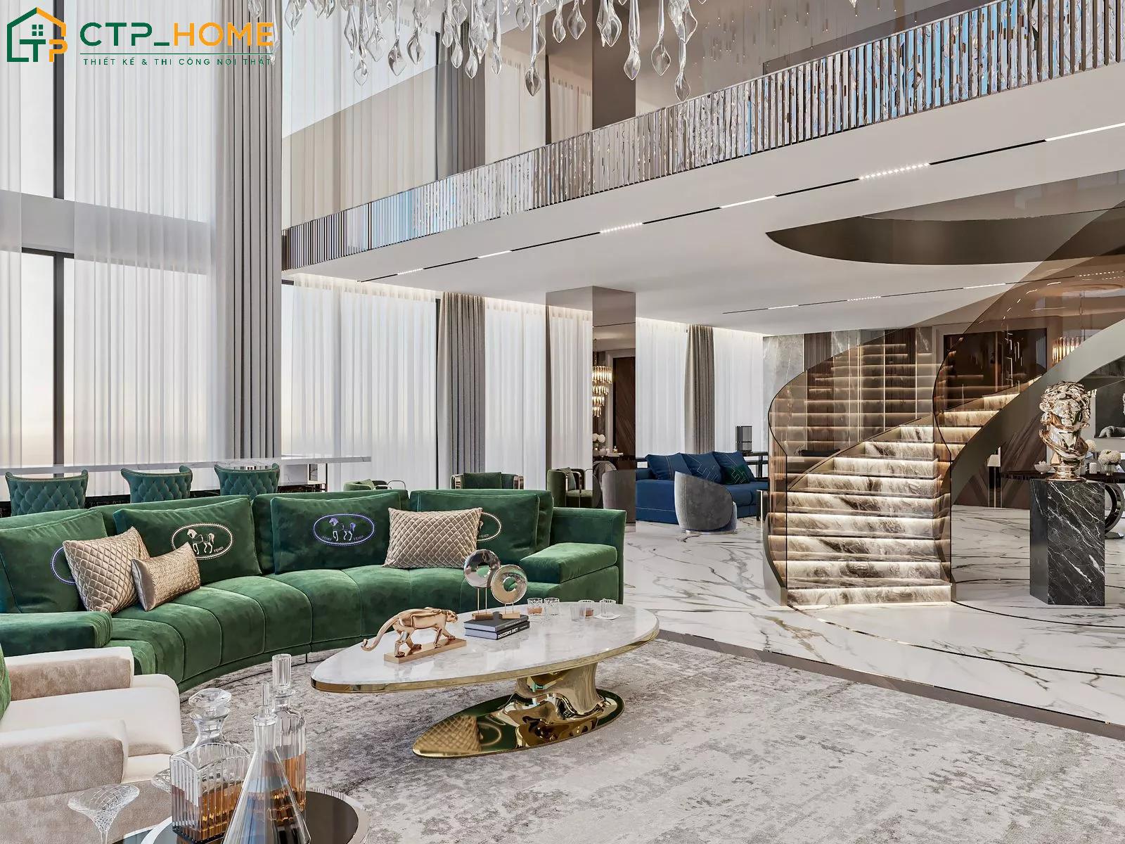 Mẫu thiết kế trang trí nội thất biệt thự phong cách Luxury sẽ sử dụng các loại vật liệu cao cấp