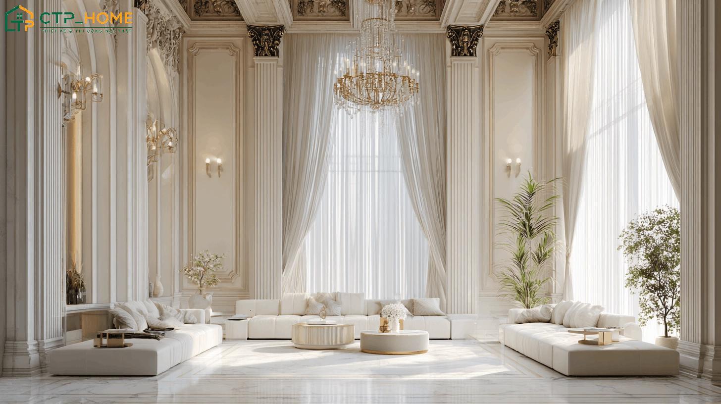 Mẫu thiết kế nội thất nhà biệt thự tân cổ điển nổi bật với các đường nét trang trí tinh tế