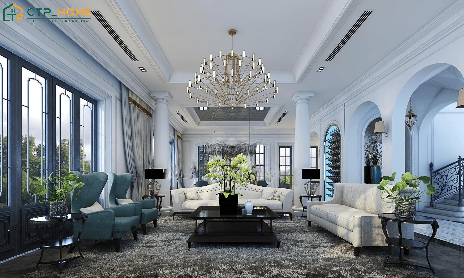 Mẫu thiết kế nội thất cho biệt thự Địa Trung Hải với gam màu biển xanh làm chủ đạo