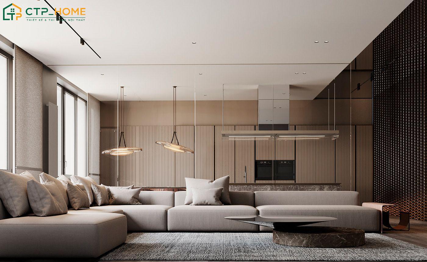 Mẫu thiết kế nội thất biệt thự đẹp phong cách Đương Đại được bố trí theo kiểu không gian mở thông thoáng