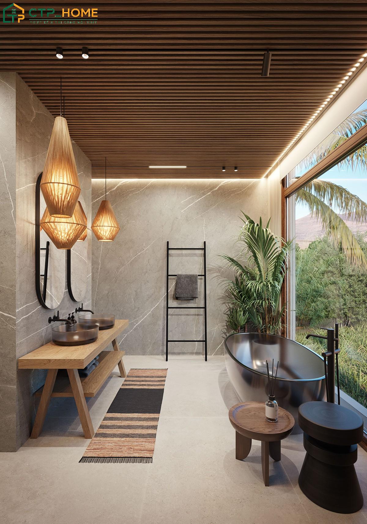 Mẫu thiết kế nội thất phòng tắm biệt thự cần ưu tiên tối đa về công năng sử dụng