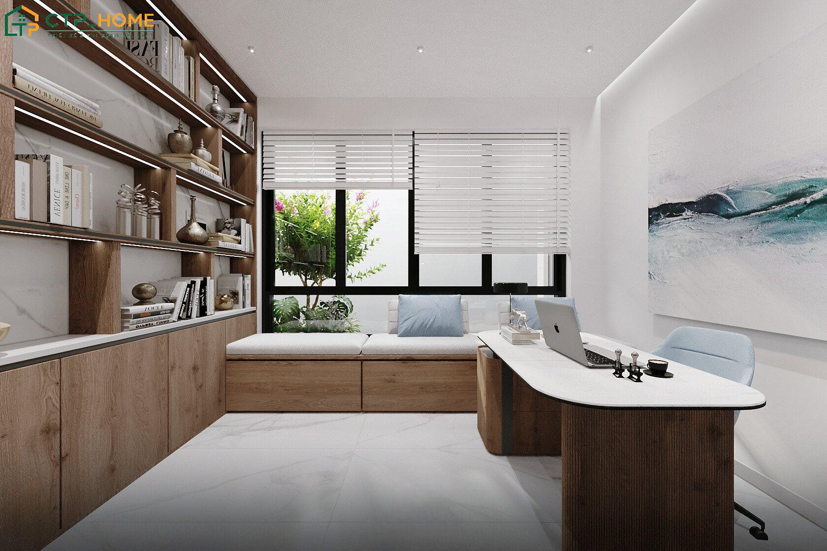 Không gian phòng làm việc của biệt thự cần phải đảm bảo được sự yên tĩnh