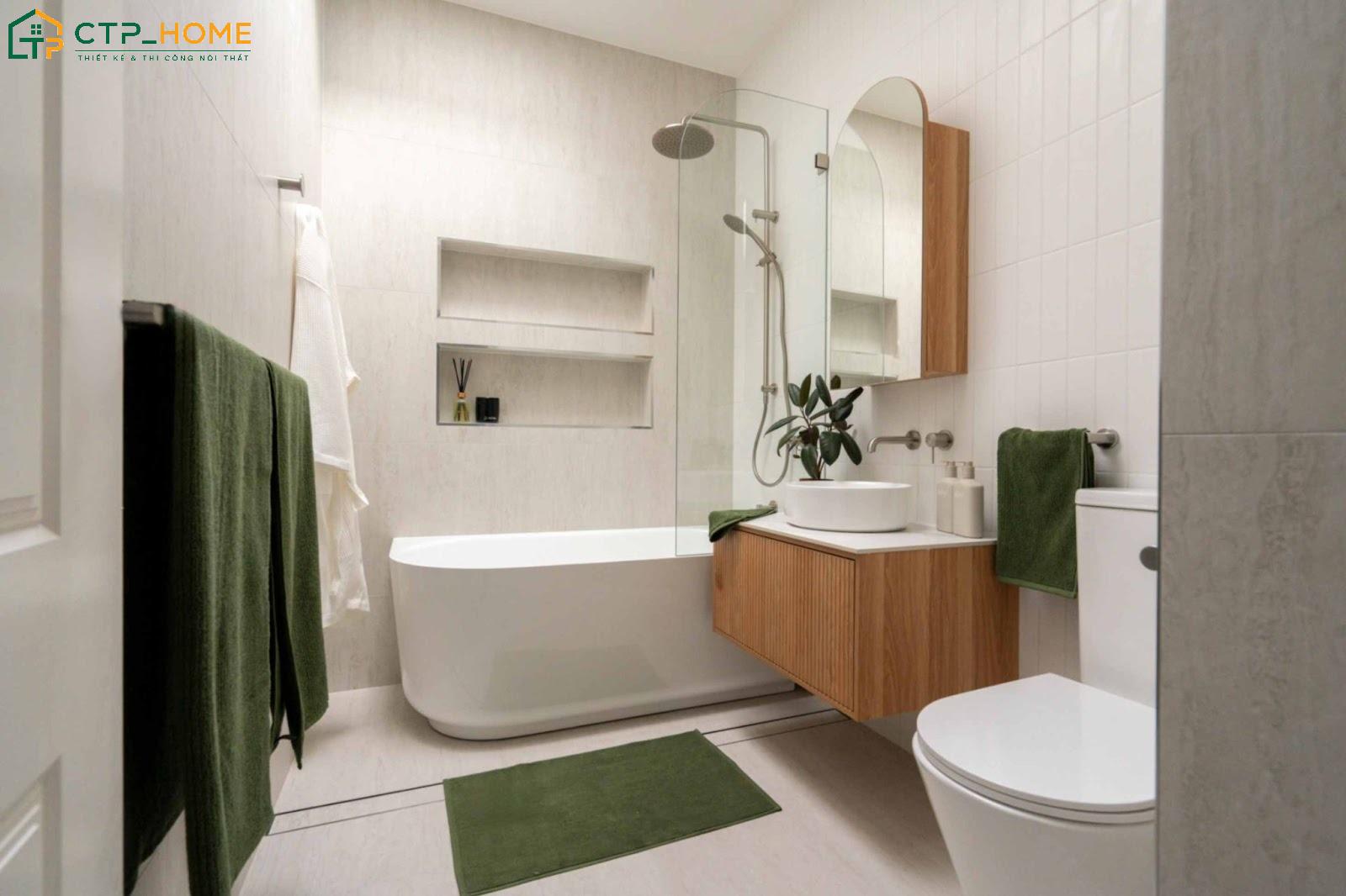 Mẫu thiết kế nhà vệ sinh với vách kính trong suốt giúp không gian trở nên rộng rãi hơn