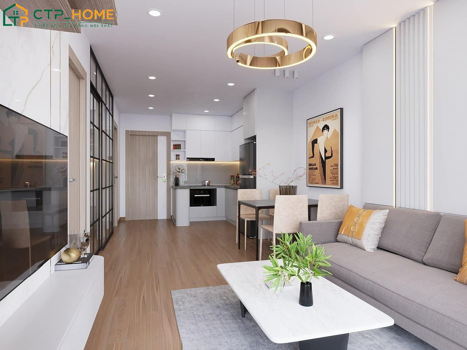 Thiết kế căn hộ 1 phòng ngủ với ánh sáng tự nhiên giúp không gian trở nên nổi bật hơn