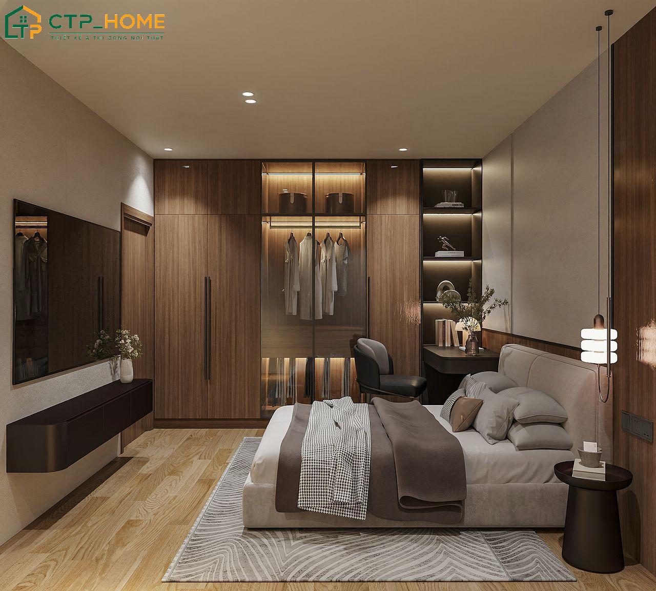 Không gian phòng ngủ được thiết kế theo phong cách hiện đại và ấm cúng