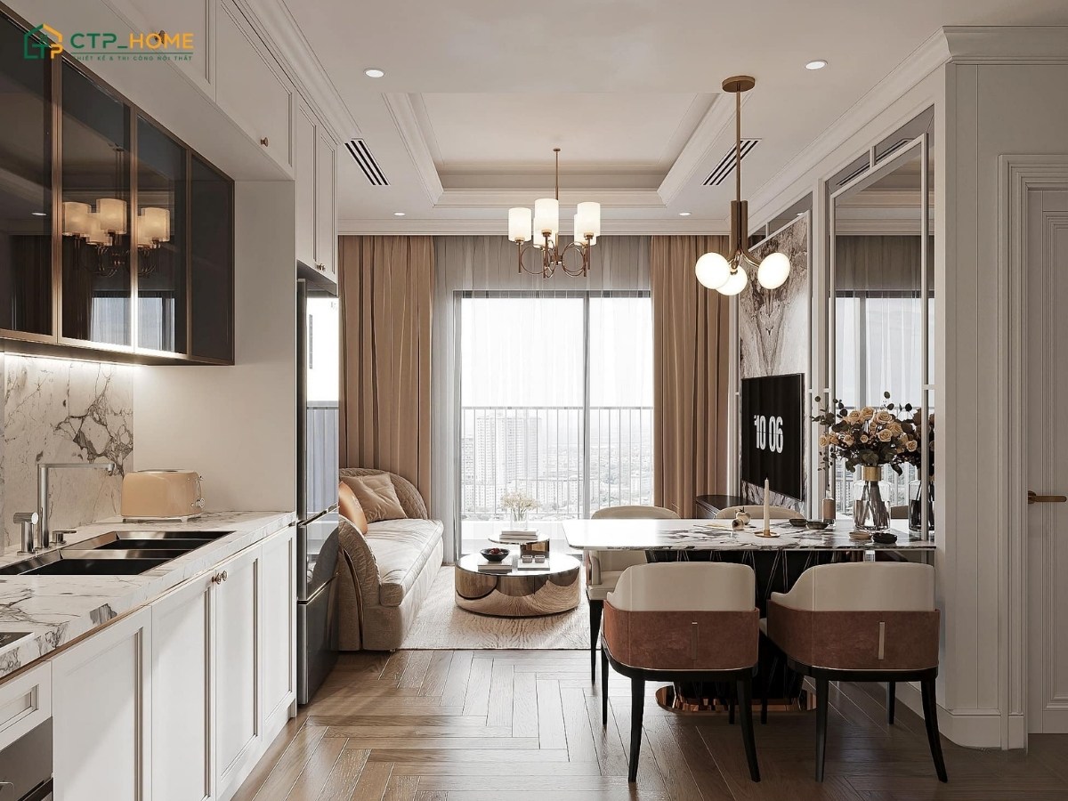 Mẫu thiết kế nội thất chung cư 2 phòng ngủ sang trọng với đầy đủ công năng sử dụng