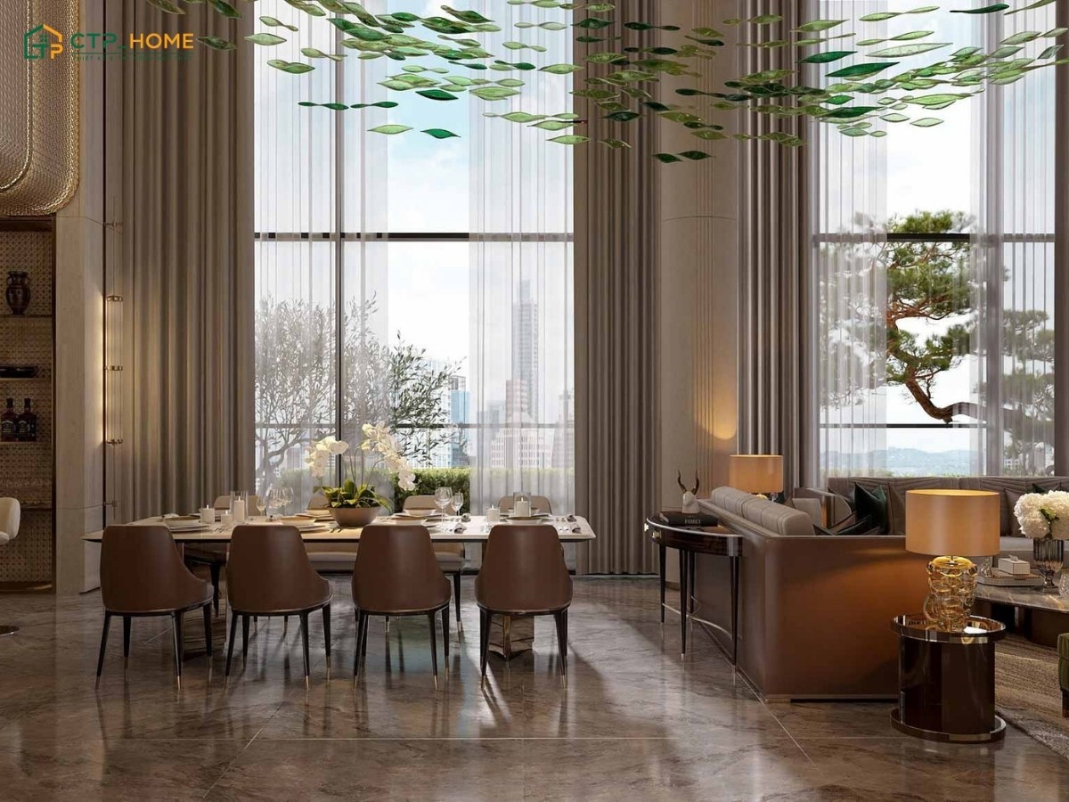 Mẫu thiết kế nội thất chung cư Penthouse nổi bật với thiết kế thông tầng ấn tượng