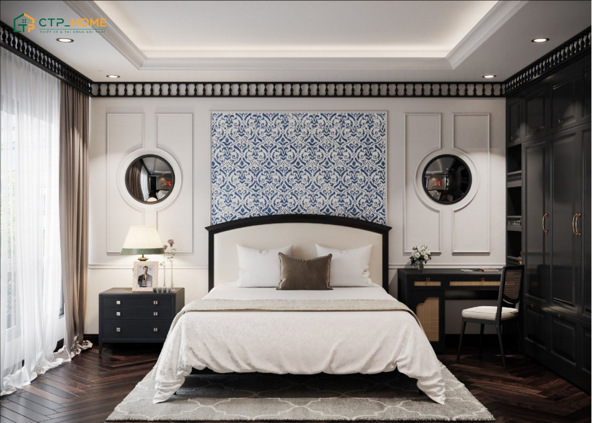 Mẫu thiết kế căn hộ 3 phòng ngủ với họa tiết gạch bông kết hợp nội thất gỗ tự nhiên cao cấp