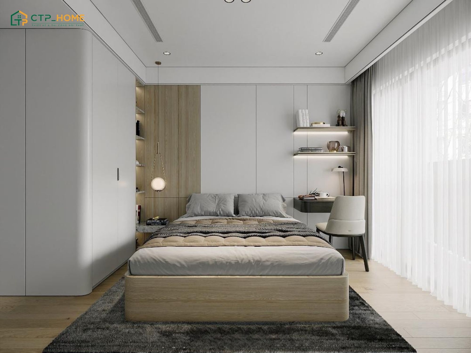 Mẫu thiết kế nội thất chung cư 3 ngủ hiện đại với bảng màu tươi sáng cùng nội thất tối giản