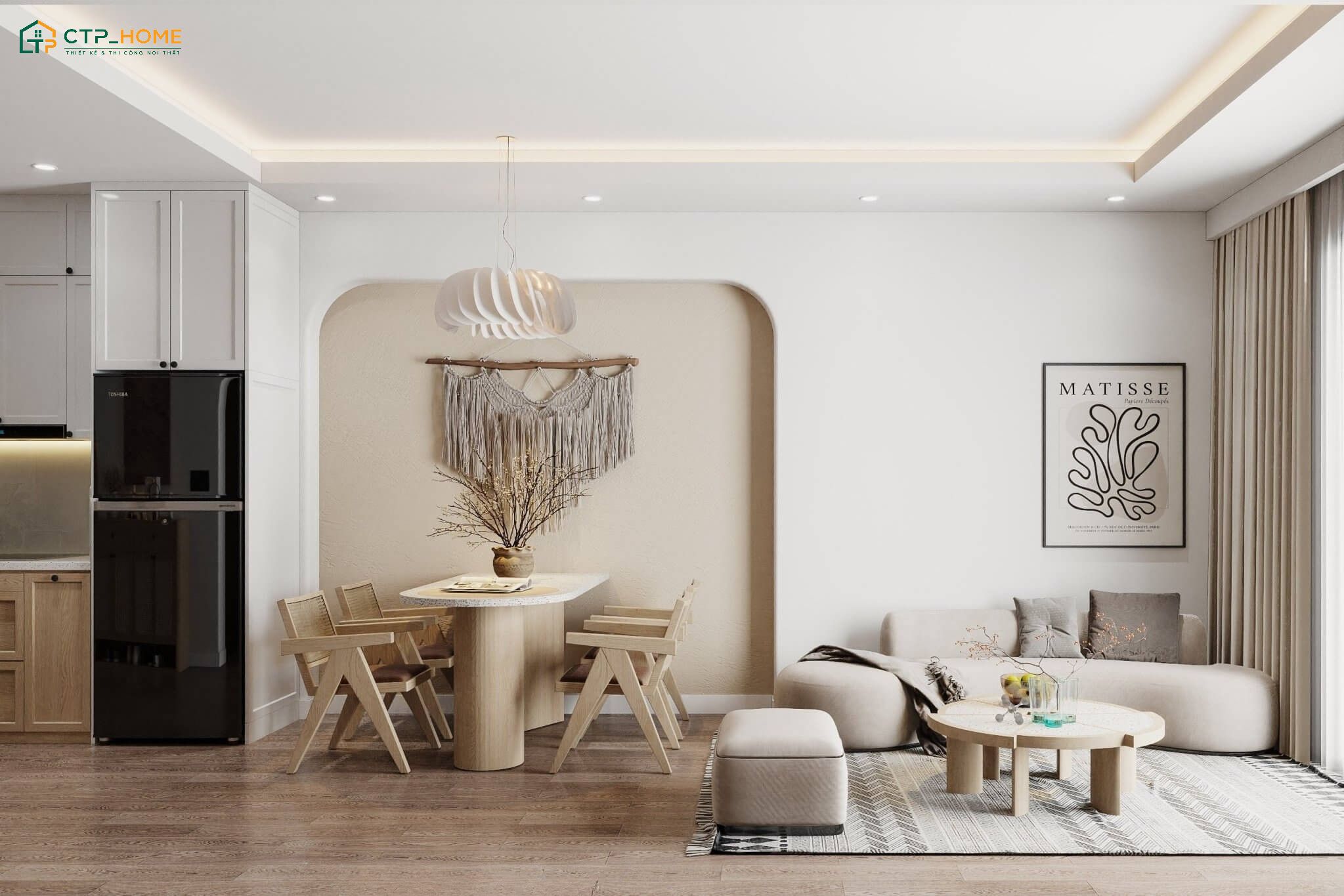 Mẫu thiết kế nội thất chung cư 3 ngủ 80m2 theo phong cách hiện đại với đầy đủ tiện nghi