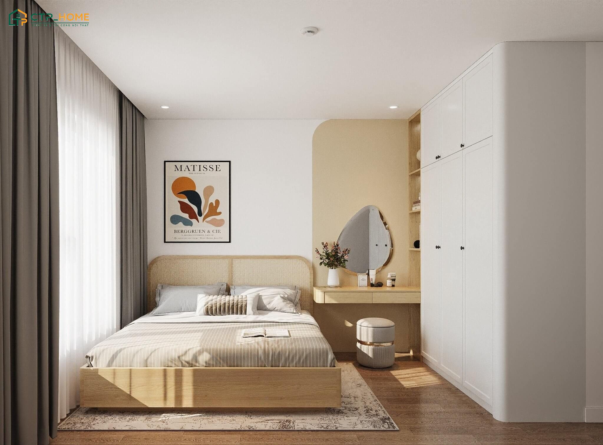 Mẫu thiết kế căn hộ 3 phòng ngủ 80m2 với nội thất hiện đại kết hợp cùng hệ tủ kịch trần giúp tiết kiệm diện tích