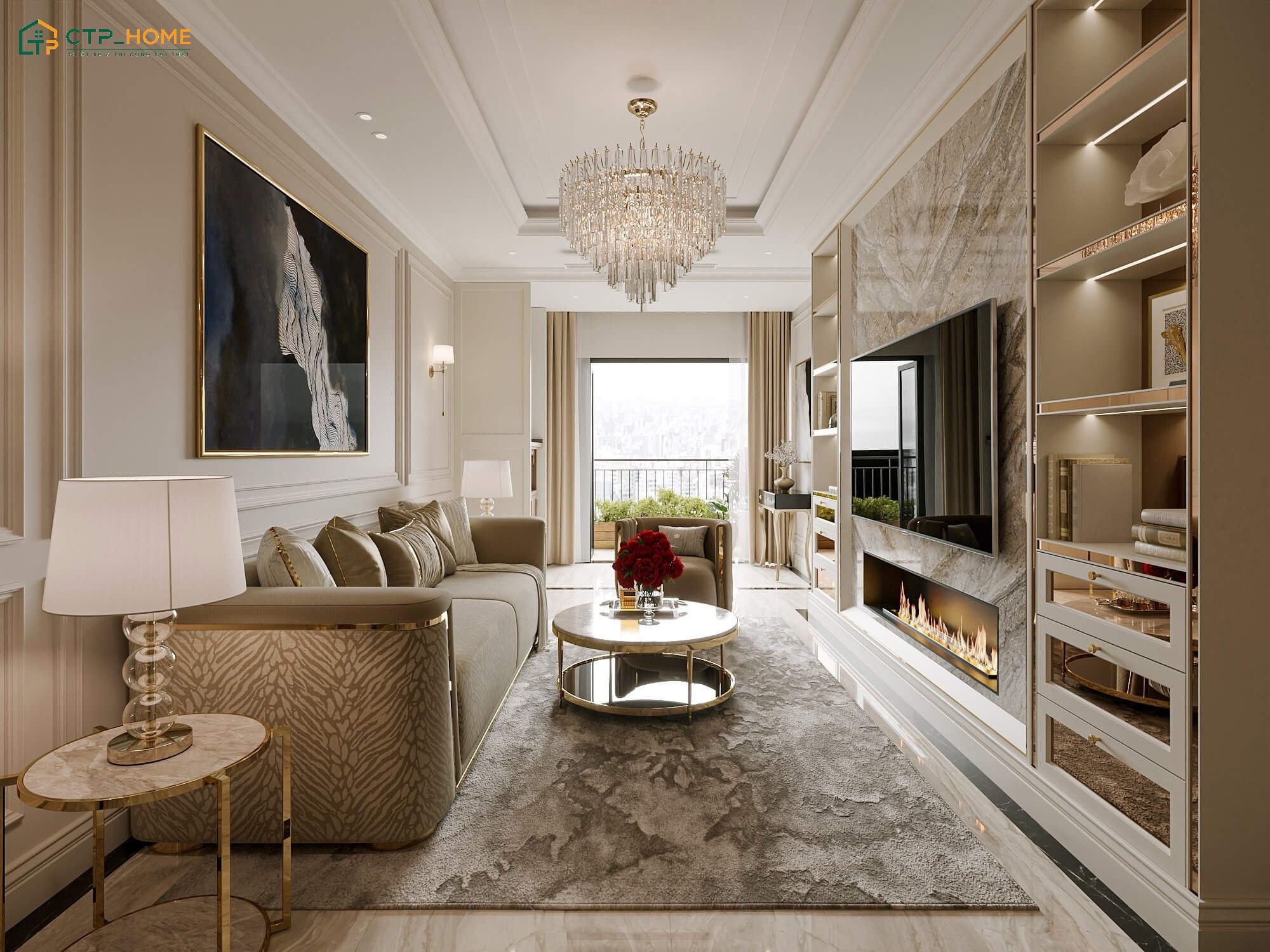 Mẫu thiết kế chung cư 3 phòng ngủ 100m2 theo phong cách tân cổ điển vô cùng sang trọng