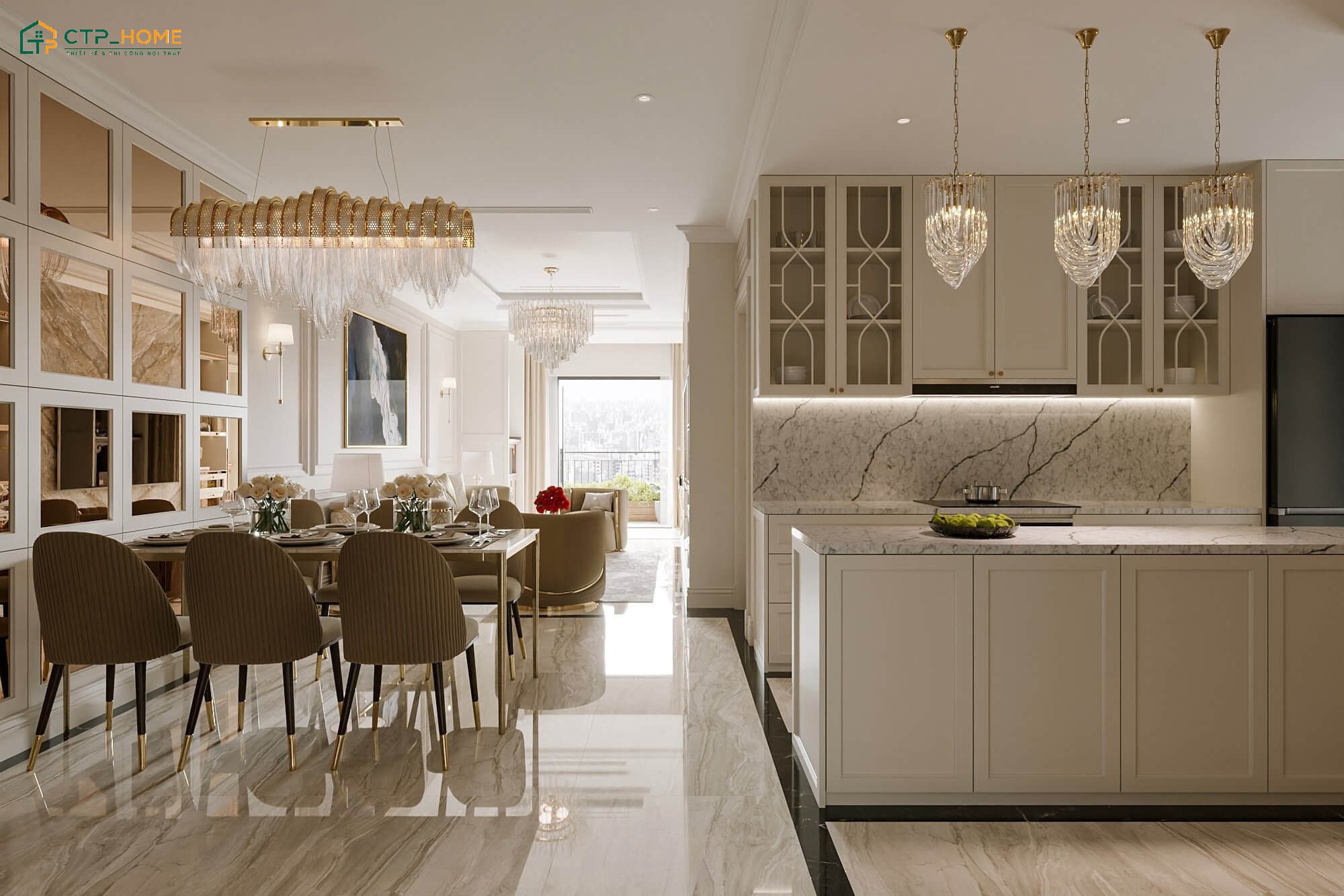 Khu vực phòng bếp và ăn sẽ được thiết kế liên thông với nhau giúp thuận tiện cho quá trình sinh hoạt