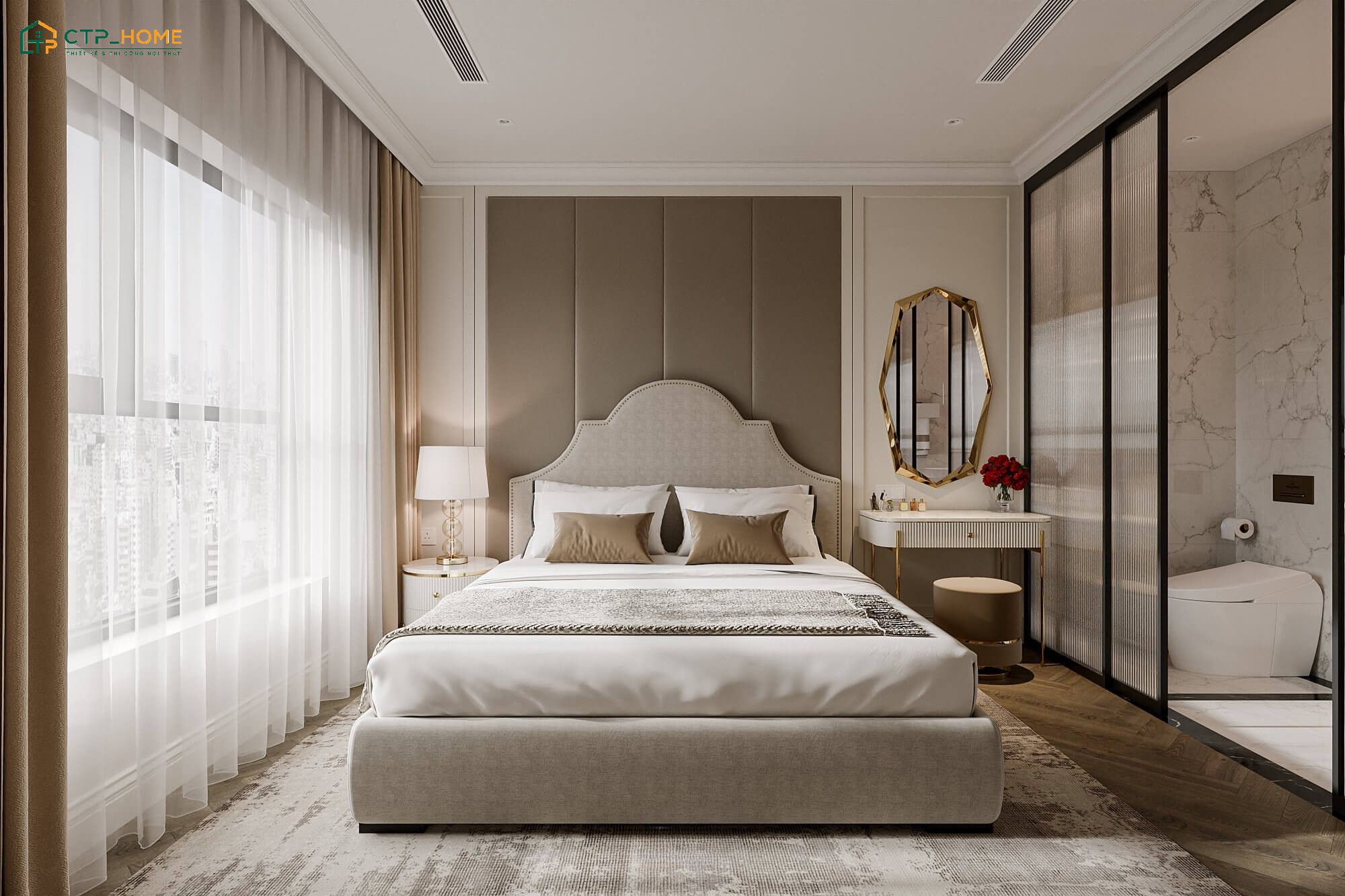Mẫu thiết kế nhà chung cư 3 phòng ngủ 100m2 sang trọng với nội thất bọc nỉ cao cấp