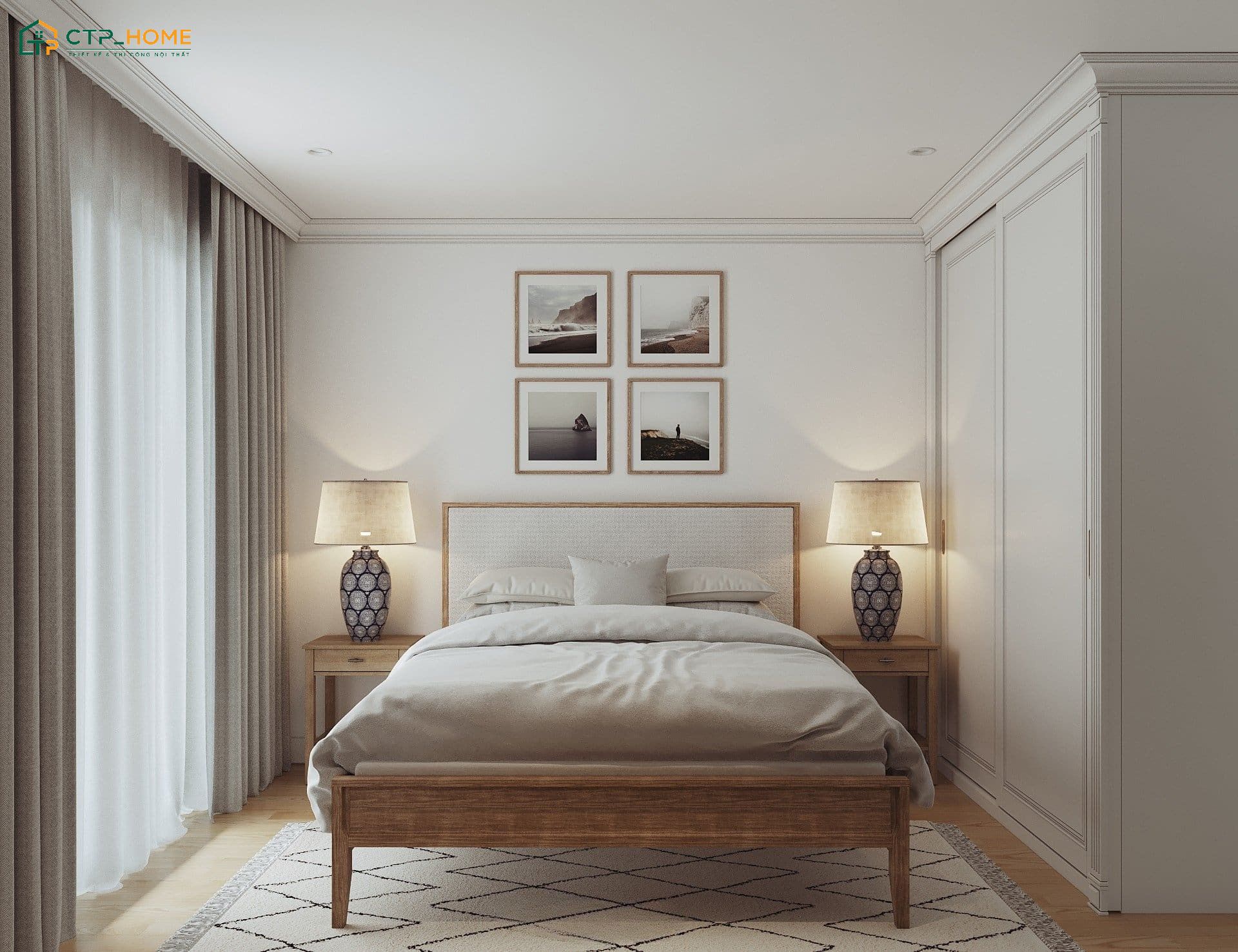 Mẫu thiết kế nội thất chung cư 3 ngủ với không gian phòng ngủ ông bà được bố trí đầy đủ tiện nghi