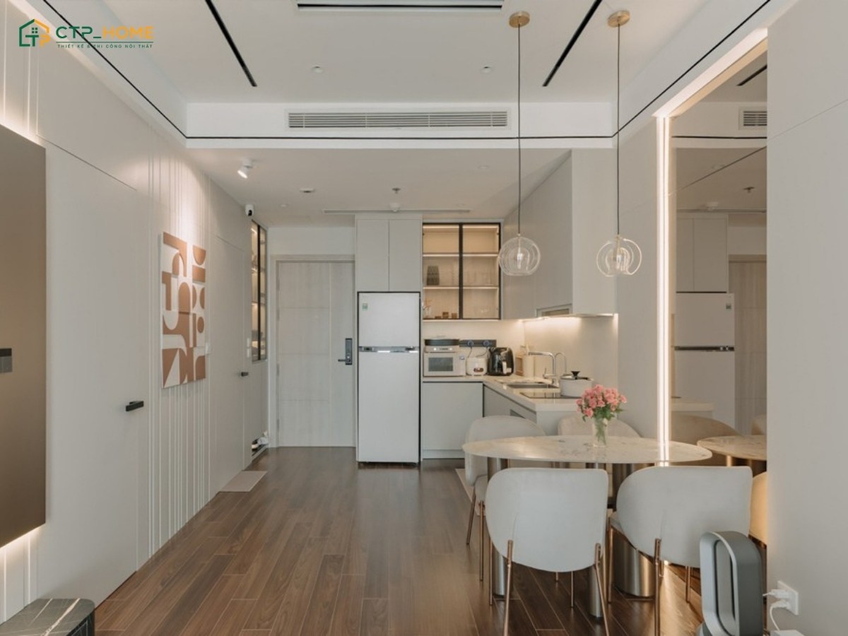 Mẫu trang trí nội thất chung cư tối giản theo hướng mở giúp không gian trở nên rộng rãi hơn