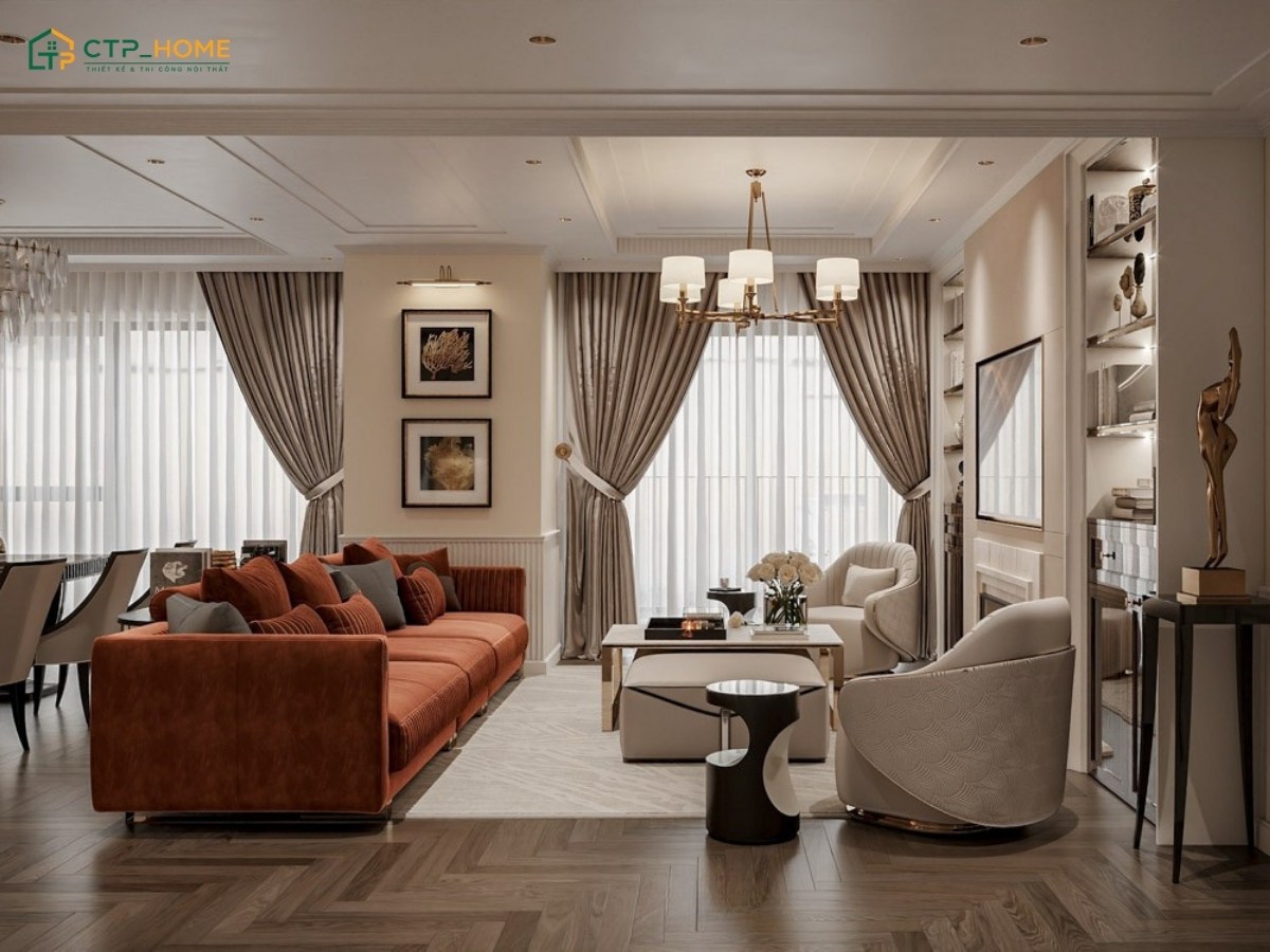 Mẫu thiết kế nội thất chung cư cao cấp phong cách Luxury sẽ sử dụng các chất liệu cao cấp