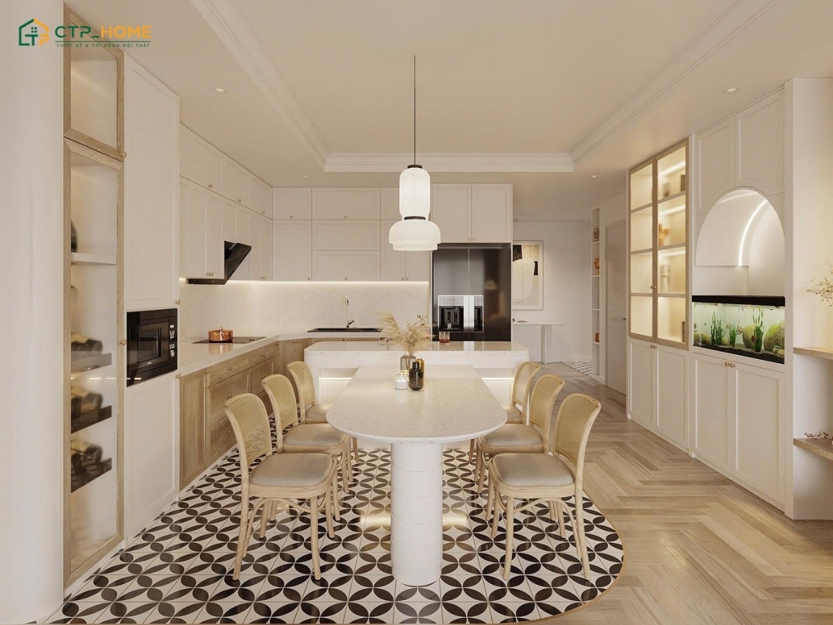 Không gian phòng bếp phong cách Wabi Sabi với nội thất thất tối giản và gần gũi với thiên nhiên