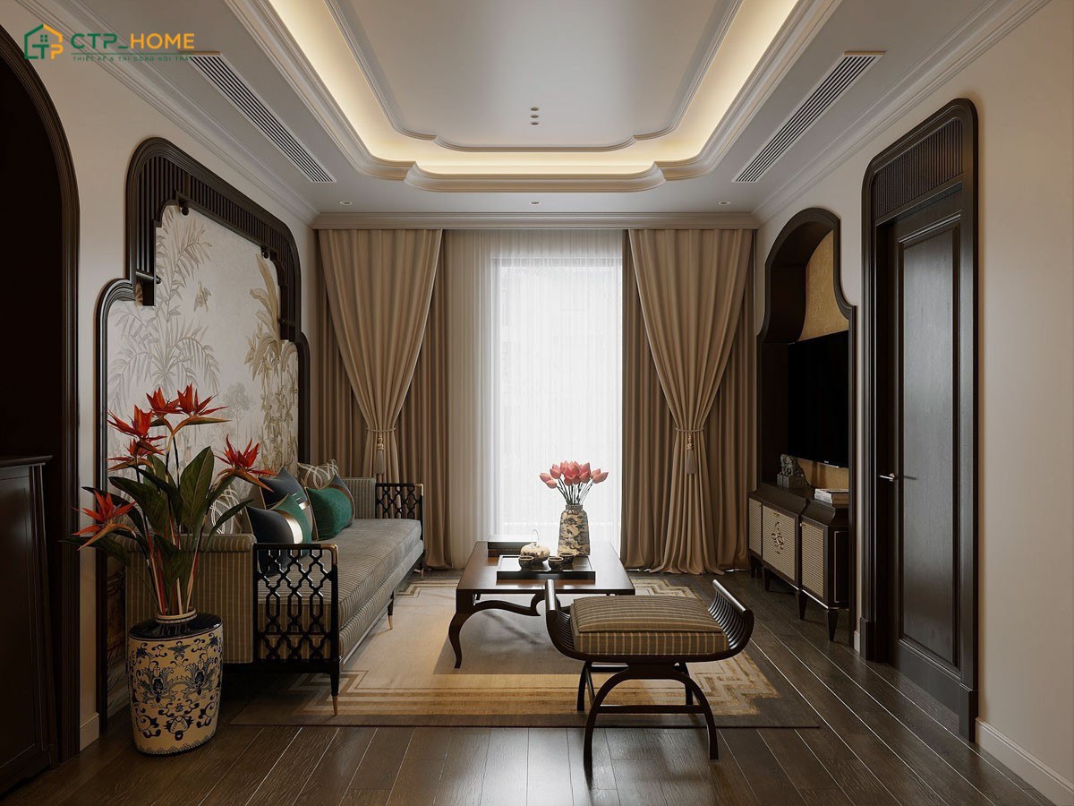 Mẫu thiết kế nội thất chung cư hiện đại theo phong cách Indochine đầy hoài niệm