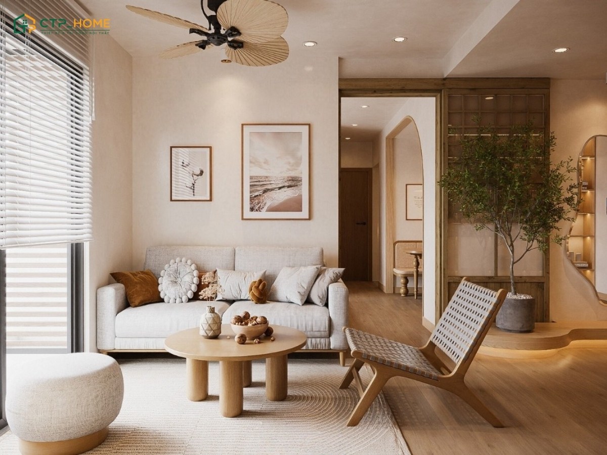 Mẫu thiết kế chung cư đẹp với không gian phòng khách sử dụng đồ nội thất thông minh