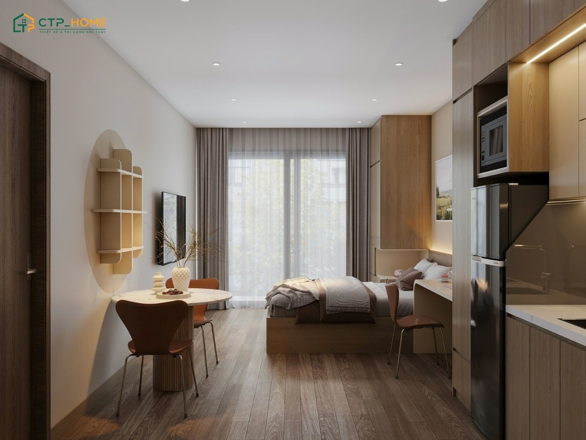 Mẫu thiết kế nội thất căn hộ Studio 20m2 hiện đại với đầy đủ các công năng cơ bản