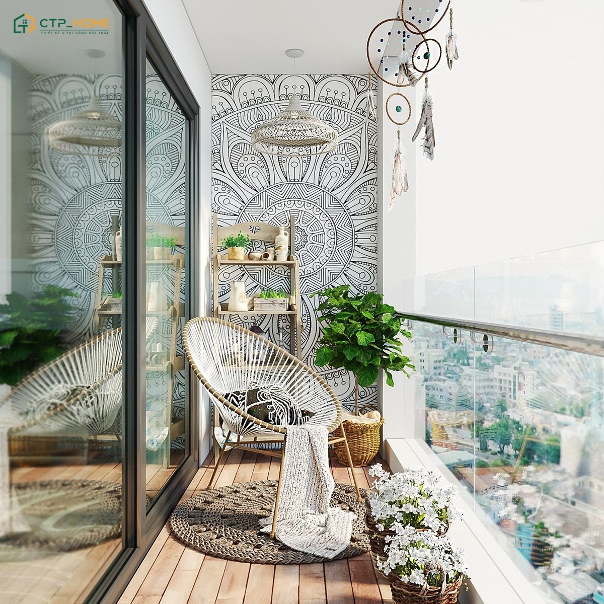 Mẫu thiết kế ban công chung cư phong cách Vintage với cách decor cực kỳ ấn tượng