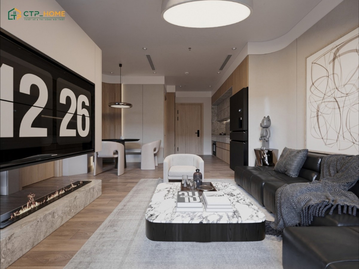 Bộ sofa da màu tối tạo điểm nhấn mạnh mẽ, mang lại cảm giác sang trọng và cá tính